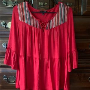 NWOT Peplum Peasant Red Blouse